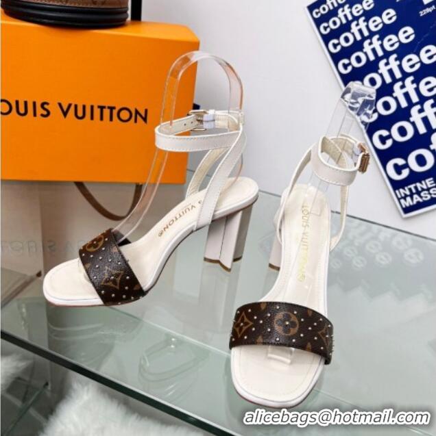 Low Price Louis Vuitton Silhouette Sandals 8cm in Cream White Leather and Studded Monogram Canvas 329101