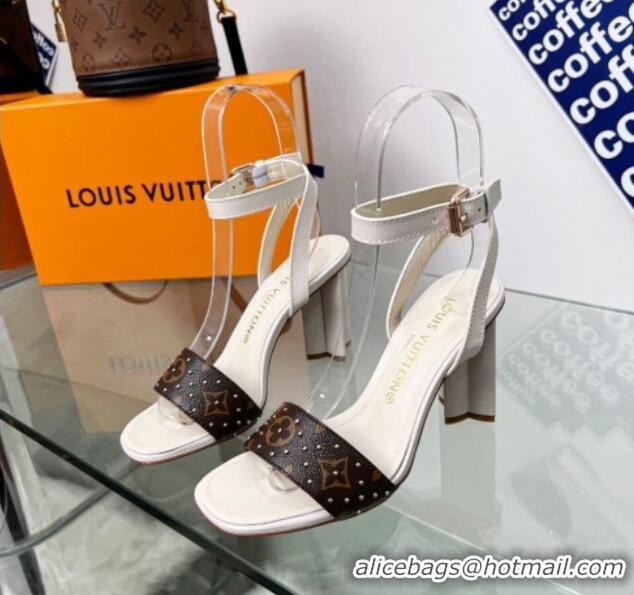 Low Price Louis Vuitton Silhouette Sandals 8cm in Cream White Leather and Studded Monogram Canvas 329101