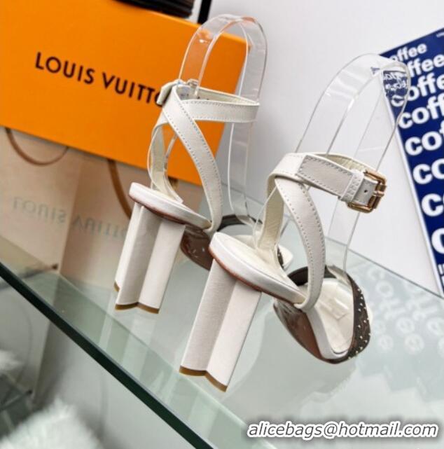 Low Price Louis Vuitton Silhouette Sandals 8cm in Cream White Leather and Studded Monogram Canvas 329101