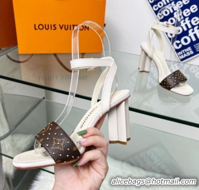 Low Price Louis Vuitton Silhouette Sandals 8cm in Cream White Leather and Studded Monogram Canvas 329101