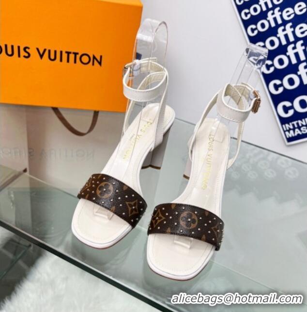 Low Price Louis Vuitton Silhouette Sandals 8cm in Cream White Leather and Studded Monogram Canvas 329101