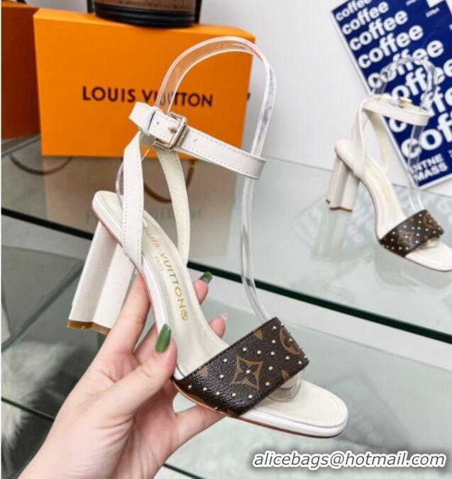 Low Price Louis Vuitton Silhouette Sandals 8cm in Cream White Leather and Studded Monogram Canvas 329101