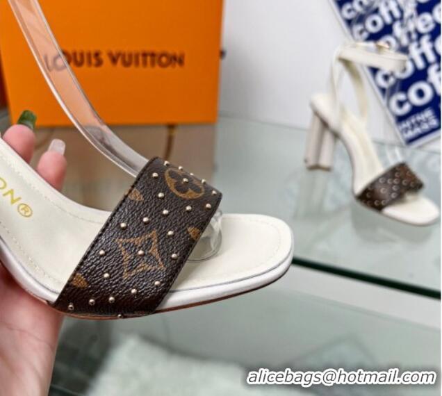 Low Price Louis Vuitton Silhouette Sandals 8cm in Cream White Leather and Studded Monogram Canvas 329101