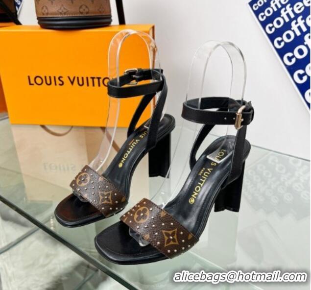 Top Design Louis Vuitton Silhouette Sandals 8cm in Black Leather and Studded Monogram Canvas 0329102