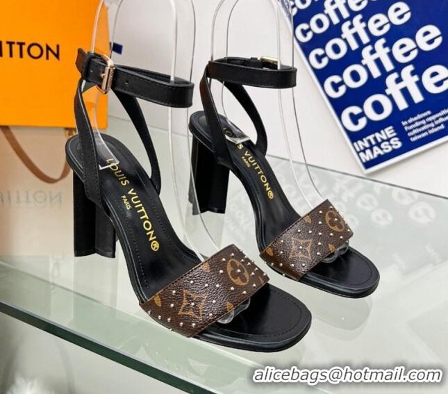 Top Design Louis Vuitton Silhouette Sandals 8cm in Black Leather and Studded Monogram Canvas 0329102