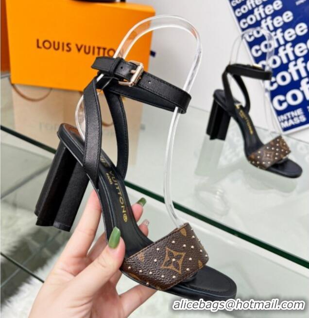 Top Design Louis Vuitton Silhouette Sandals 8cm in Black Leather and Studded Monogram Canvas 0329102