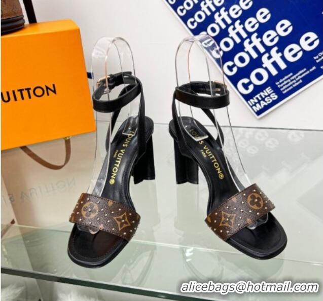 Top Design Louis Vuitton Silhouette Sandals 8cm in Black Leather and Studded Monogram Canvas 0329102