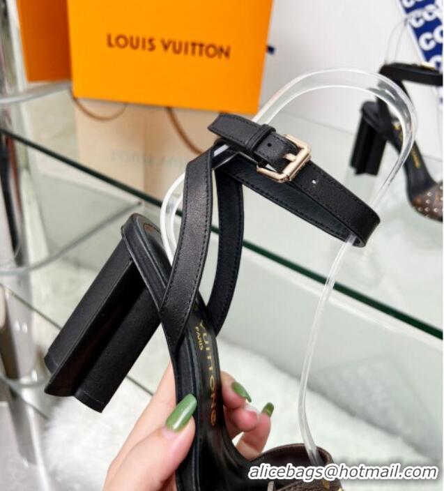 Top Design Louis Vuitton Silhouette Sandals 8cm in Black Leather and Studded Monogram Canvas 0329102