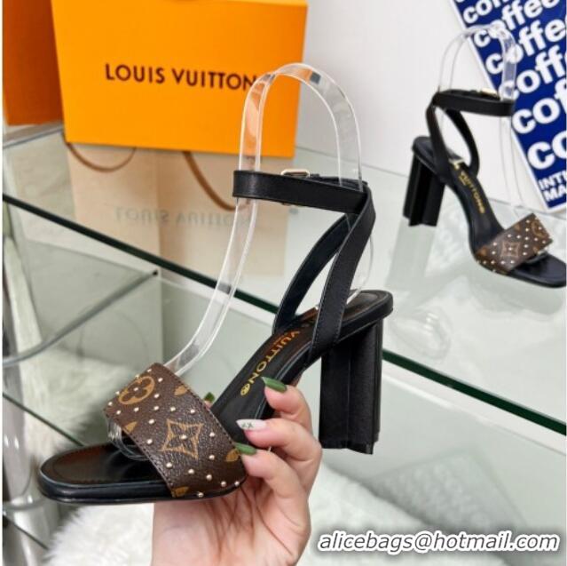 Top Design Louis Vuitton Silhouette Sandals 8cm in Black Leather and Studded Monogram Canvas 0329102