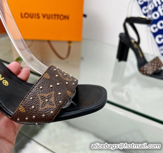 Top Design Louis Vuitton Silhouette Sandals 8cm in Black Leather and Studded Monogram Canvas 0329102