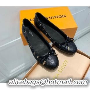 Shop Duplicate Louis Vuitton Monogram Leather Ballerinas with Bow Black 0407121