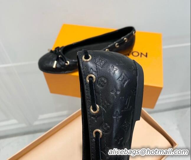 Shop Duplicate Louis Vuitton Monogram Leather Ballerinas with Bow Black 0407121