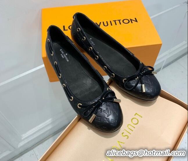 Shop Duplicate Louis Vuitton Monogram Leather Ballerinas with Bow Black 0407121