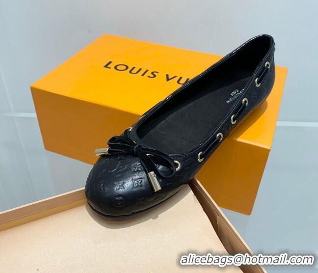 Shop Duplicate Louis Vuitton Monogram Leather Ballerinas with Bow Black 0407121