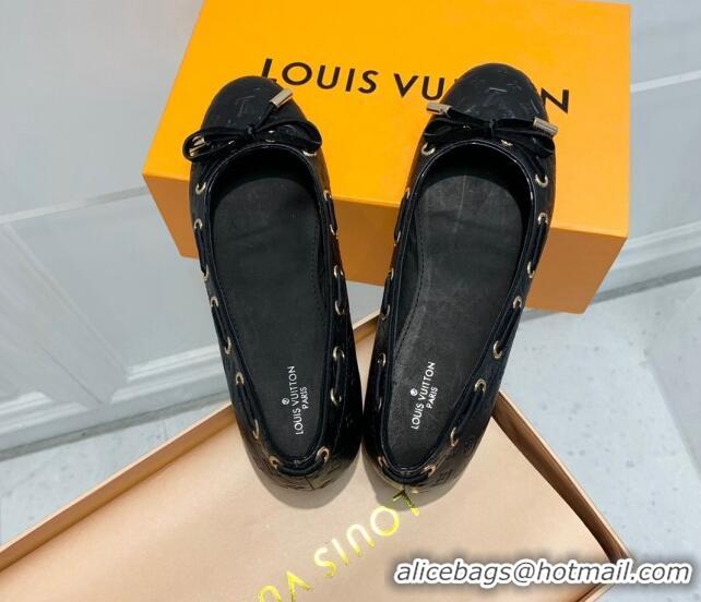 Shop Duplicate Louis Vuitton Monogram Leather Ballerinas with Bow Black 0407121