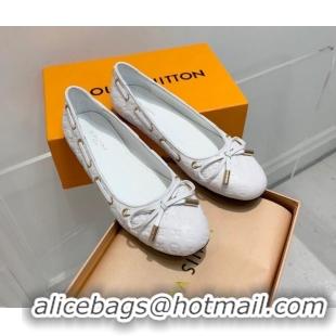 Grade Quality Louis Vuitton Monogram Leather Ballerinas with Bow White 0407122