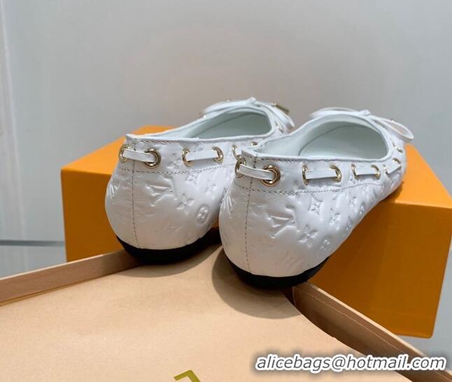 Grade Quality Louis Vuitton Monogram Leather Ballerinas with Bow White 0407122