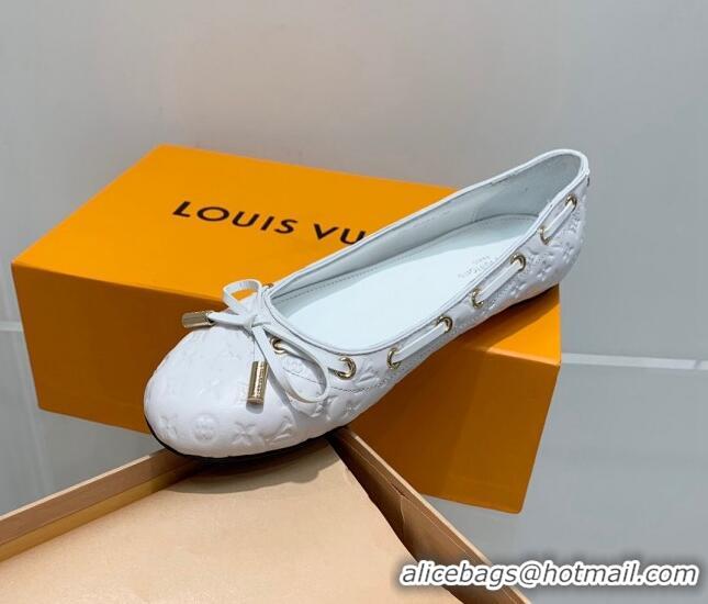 Grade Quality Louis Vuitton Monogram Leather Ballerinas with Bow White 0407122