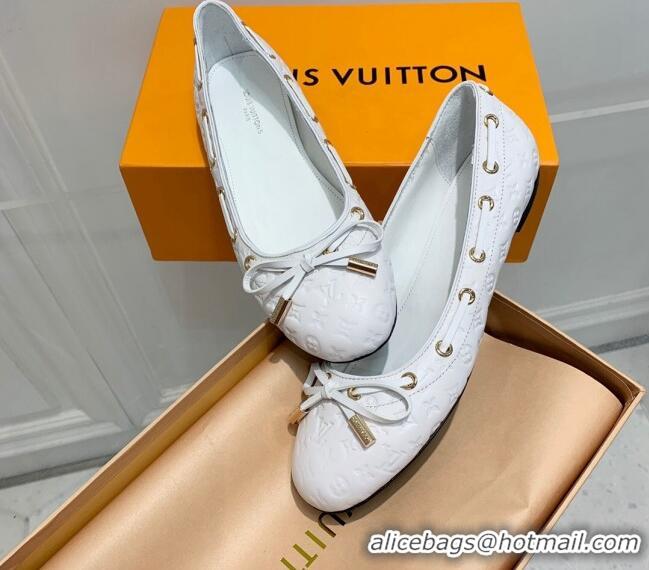 Grade Quality Louis Vuitton Monogram Leather Ballerinas with Bow White 0407122