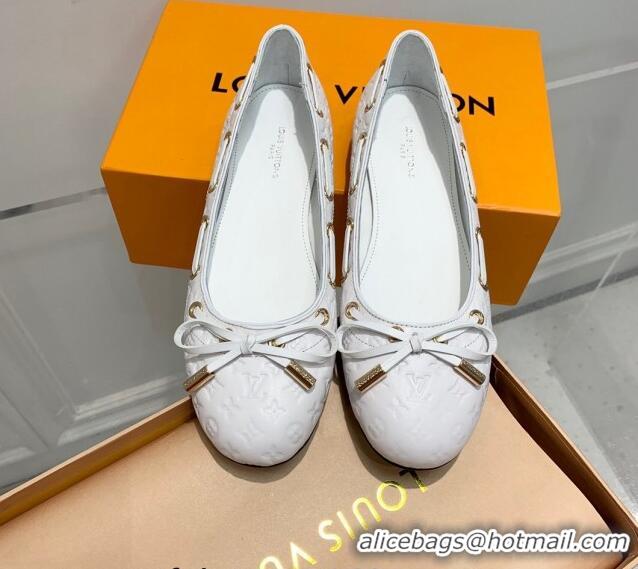 Grade Quality Louis Vuitton Monogram Leather Ballerinas with Bow White 0407122