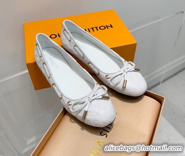 Grade Quality Louis Vuitton Monogram Leather Ballerinas with Bow White 0407122