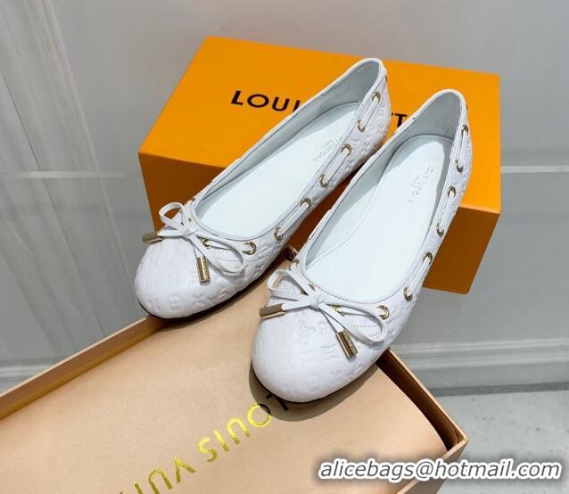 Grade Quality Louis Vuitton Monogram Leather Ballerinas with Bow White 0407122