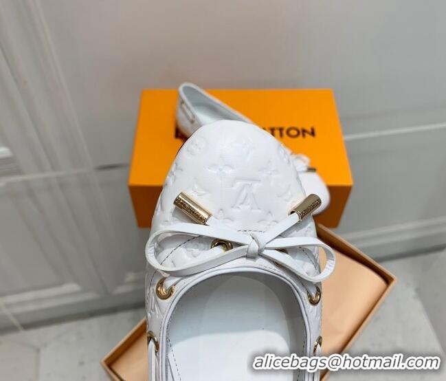 Grade Quality Louis Vuitton Monogram Leather Ballerinas with Bow White 0407122