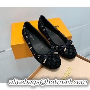 Good Looking Louis Vuitton Monogram Denim Ballerinas with Bow Black 407124 