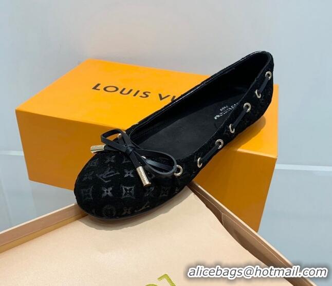 Good Looking Louis Vuitton Monogram Denim Ballerinas with Bow Black 407124 