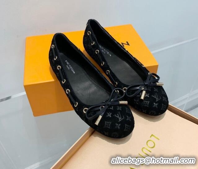 Good Looking Louis Vuitton Monogram Denim Ballerinas with Bow Black 407124 