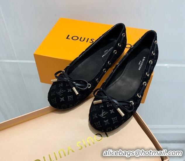 Good Looking Louis Vuitton Monogram Denim Ballerinas with Bow Black 407124 