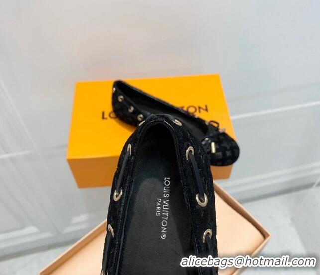 Good Looking Louis Vuitton Monogram Denim Ballerinas with Bow Black 407124 