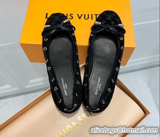 Good Looking Louis Vuitton Monogram Denim Ballerinas with Bow Black 407124 