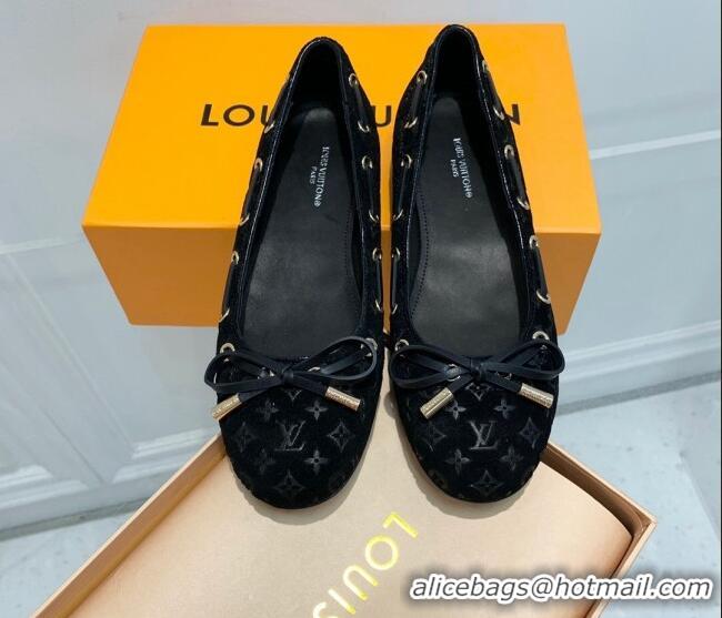 Good Looking Louis Vuitton Monogram Denim Ballerinas with Bow Black 407124 