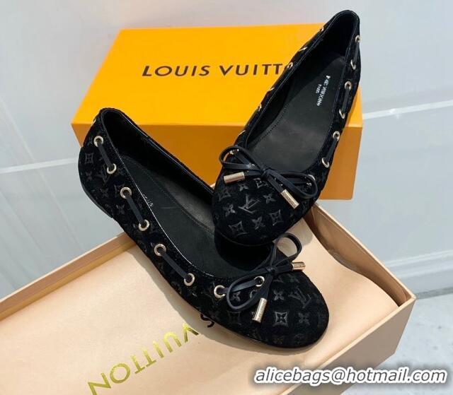 Good Looking Louis Vuitton Monogram Denim Ballerinas with Bow Black 407124 