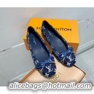 Most Popular Louis Vuitton Monogram Denim Ballerinas with Bow Dark Blue 407125