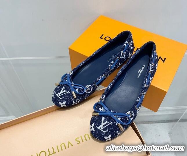 Most Popular Louis Vuitton Monogram Denim Ballerinas with Bow Dark Blue 407125