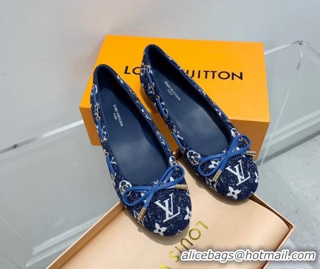 Most Popular Louis Vuitton Monogram Denim Ballerinas with Bow Dark Blue 407125