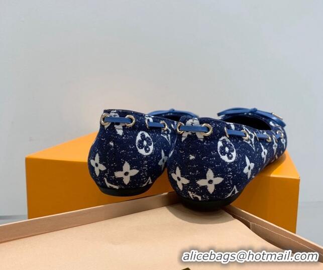 Most Popular Louis Vuitton Monogram Denim Ballerinas with Bow Dark Blue 407125