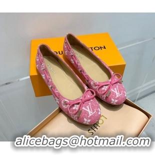 Hot Style Louis Vuitton Monogram Denim Ballerinas with Bow Light Pink 407126