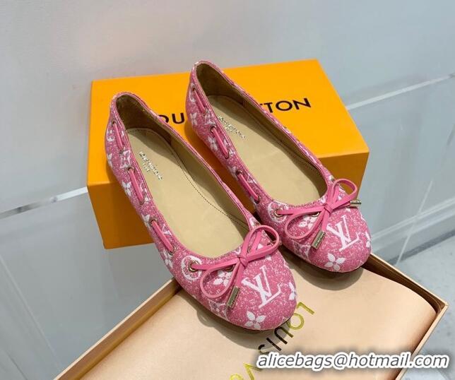 Hot Style Louis Vuitton Monogram Denim Ballerinas with Bow Light Pink 407126