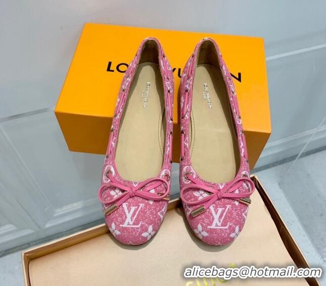 Hot Style Louis Vuitton Monogram Denim Ballerinas with Bow Light Pink 407126