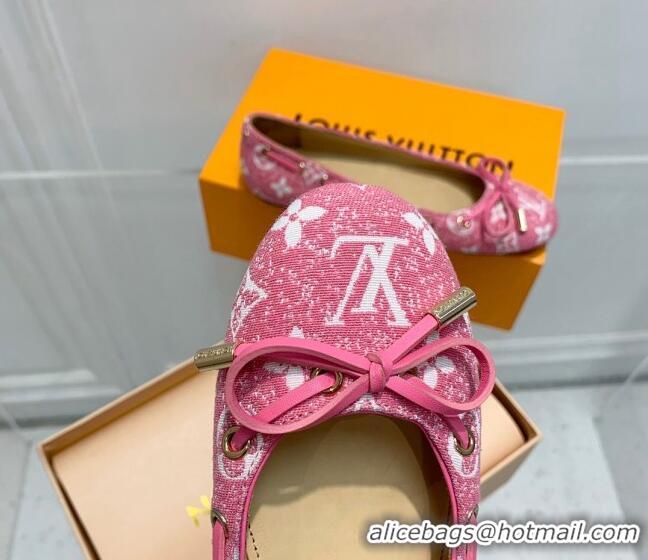 Hot Style Louis Vuitton Monogram Denim Ballerinas with Bow Light Pink 407126