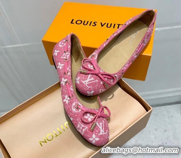 Hot Style Louis Vuitton Monogram Denim Ballerinas with Bow Light Pink 407126