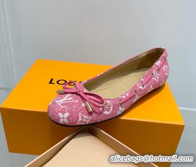 Hot Style Louis Vuitton Monogram Denim Ballerinas with Bow Light Pink 407126