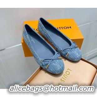 Stylish Louis Vuitton Monogram Denim Ballerinas with Bow Light Blue 0407127