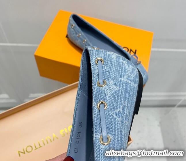 Stylish Louis Vuitton Monogram Denim Ballerinas with Bow Light Blue 0407127