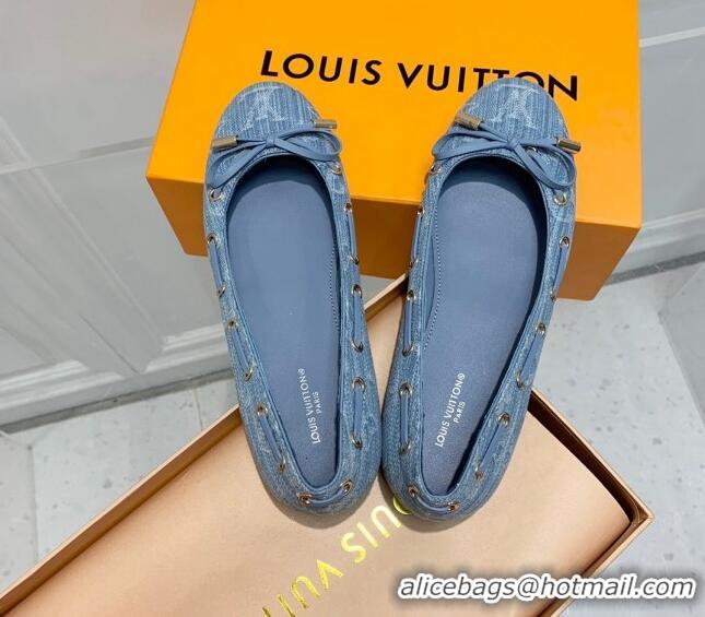 Stylish Louis Vuitton Monogram Denim Ballerinas with Bow Light Blue 0407127