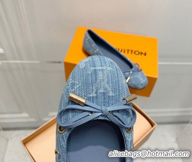 Stylish Louis Vuitton Monogram Denim Ballerinas with Bow Light Blue 0407127