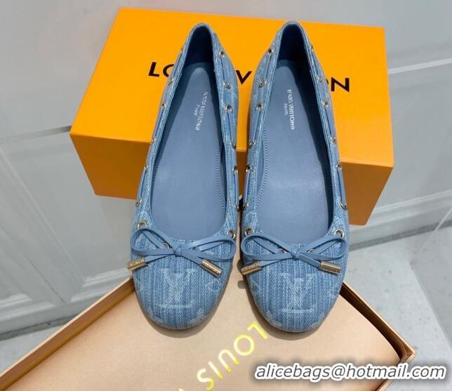 Stylish Louis Vuitton Monogram Denim Ballerinas with Bow Light Blue 0407127